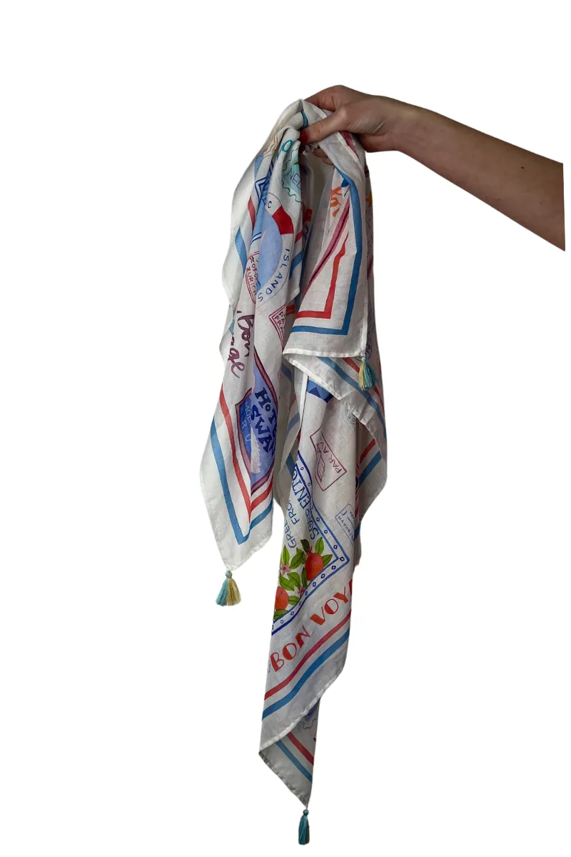 100% Cotton Printed Scarf in Blue& Red - Square