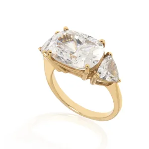 14k Yellow Gold 7.1 Carat Cushion Cut CZ Ring with Trllions