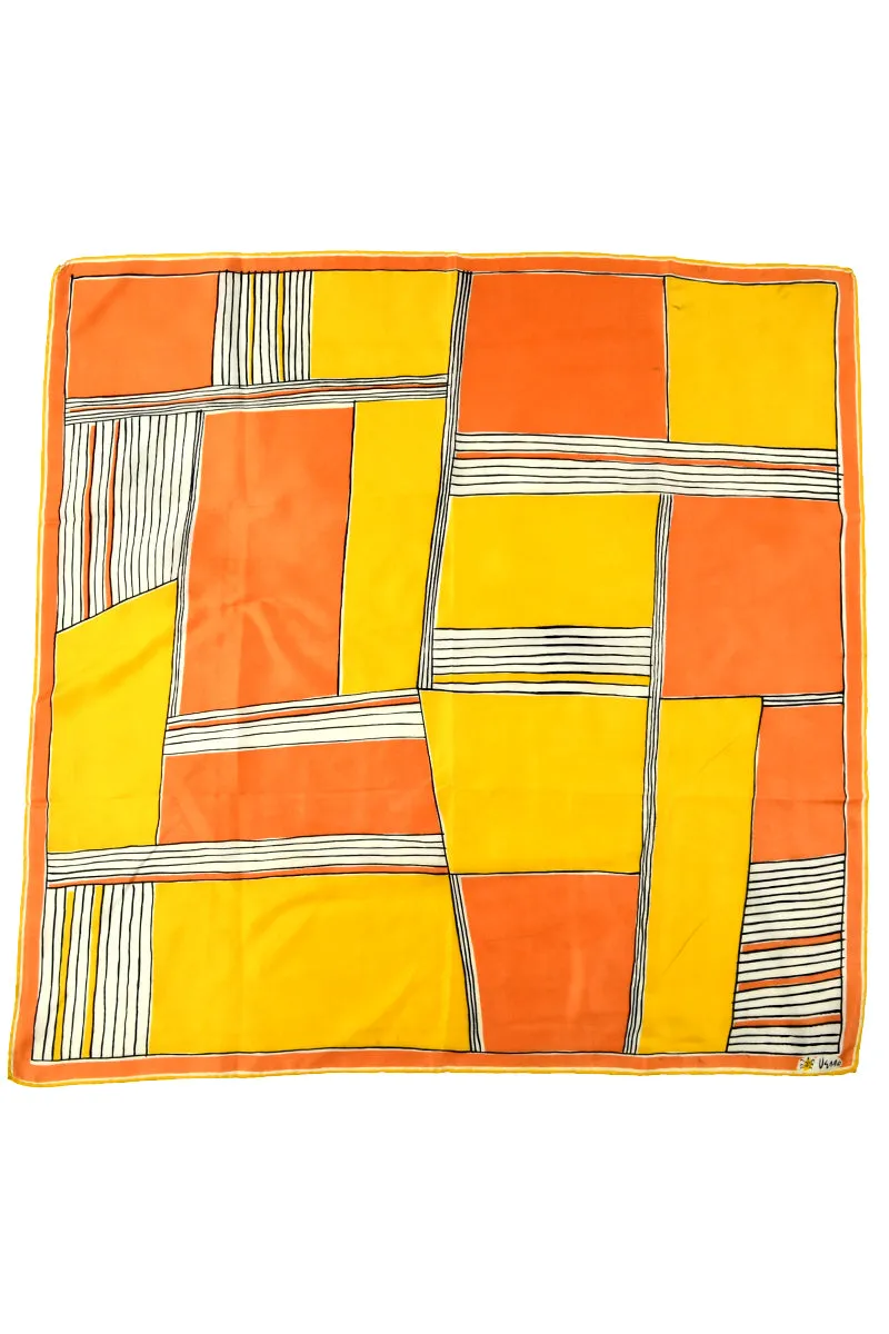 1960s Vera Neumann Orange & Yellow Geometric Square Scarf