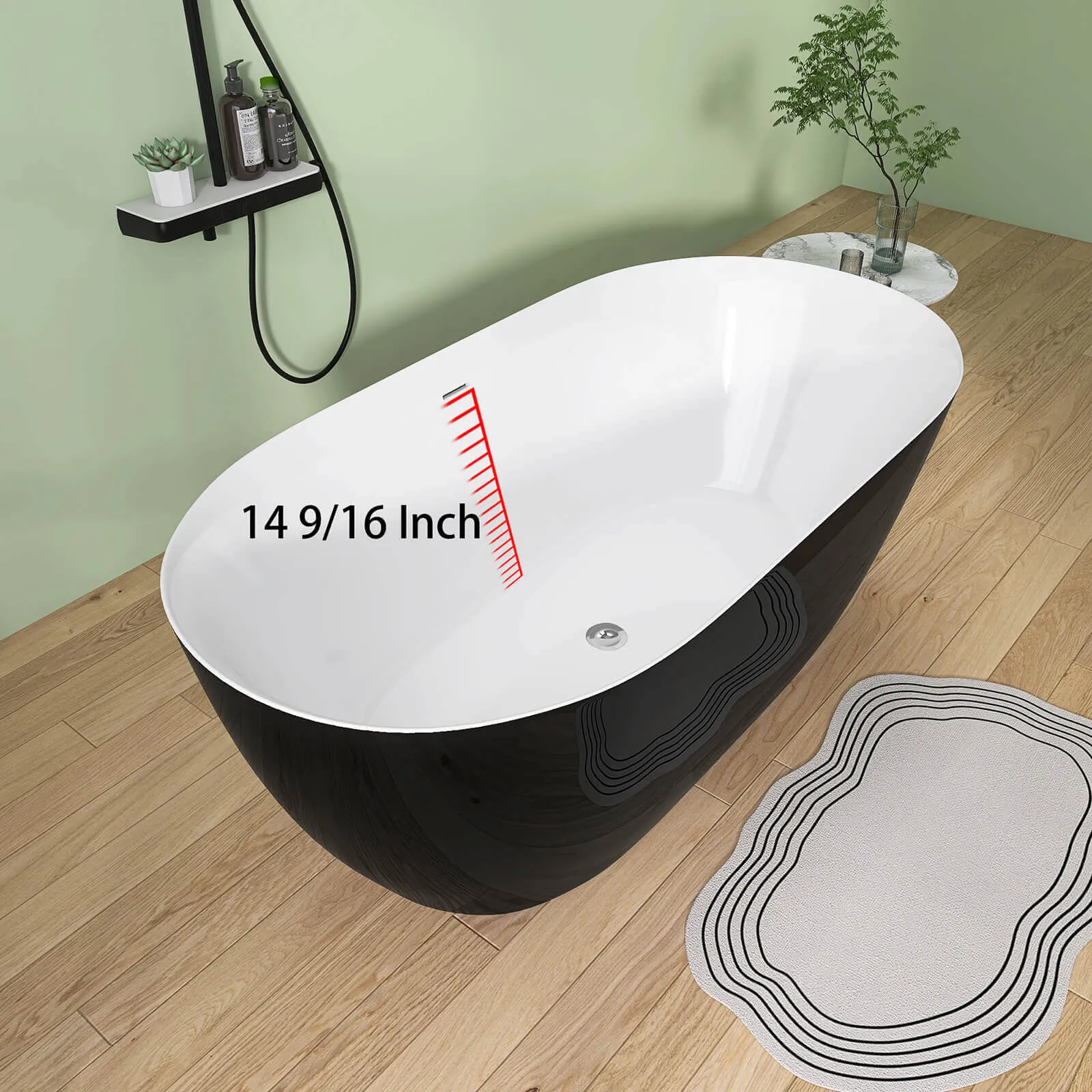 59" Anti-Clog Classic Oval Acrylic Bathtub