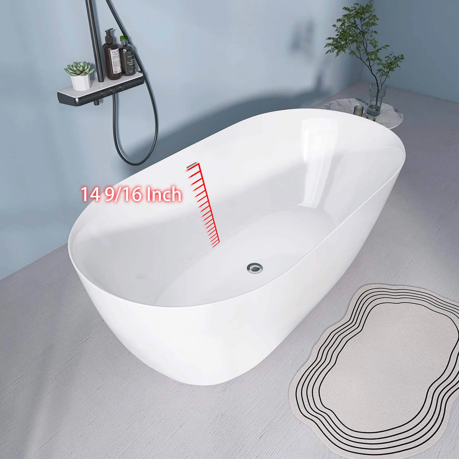 59" Anti-Clog Classic Oval Acrylic Bathtub