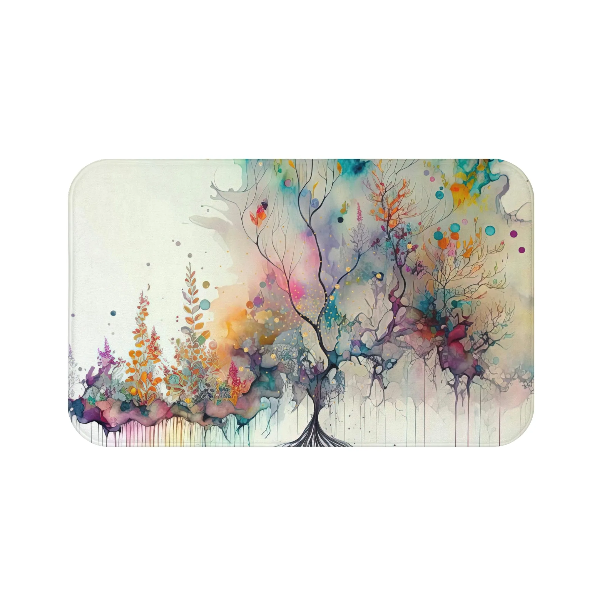 Abstract Bath Kitchen Mat | Whimsical Colorful Fantasy Tree