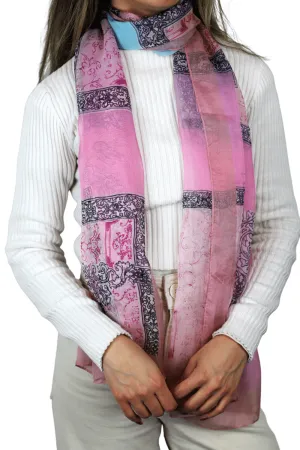 Abstract Print 100% Silk Scarf - Pink