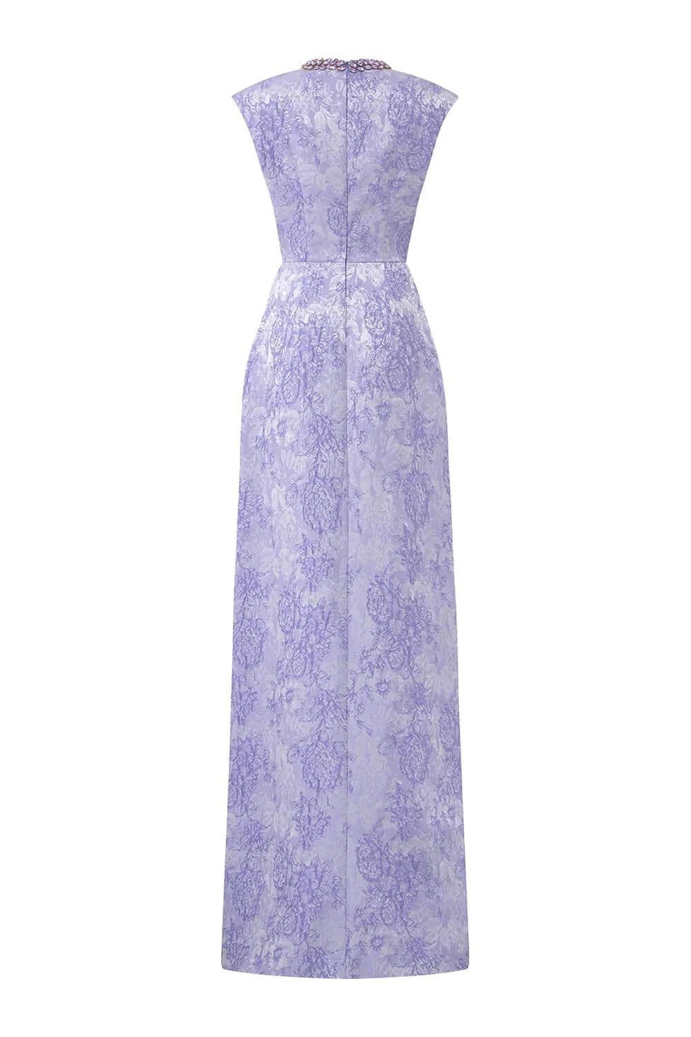 Adorn A-line Round Neck Jacquard Floor Length Dress