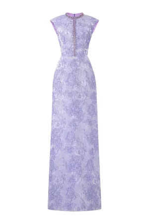 Adorn A-line Round Neck Jacquard Floor Length Dress