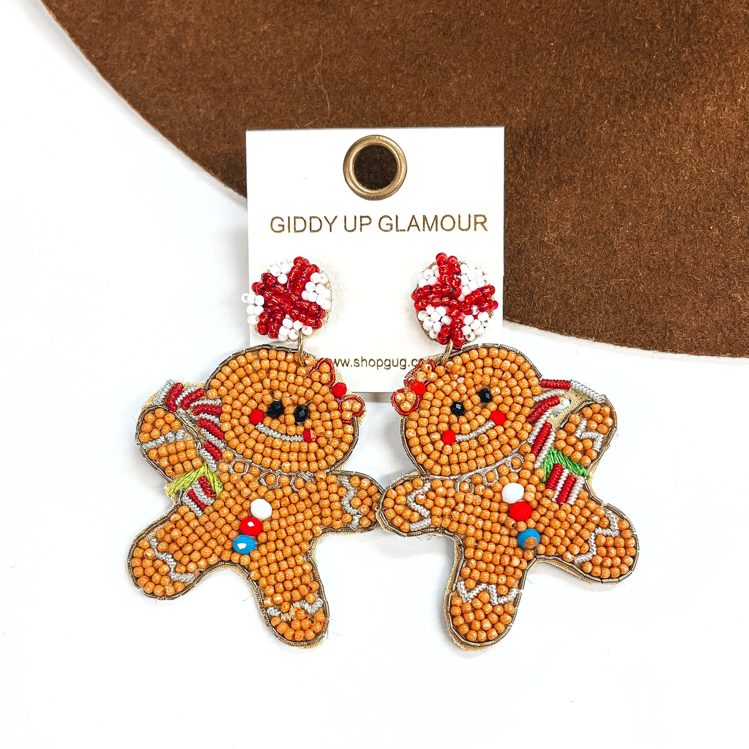 Beaded Gingerbread Girl Earrings in Tan