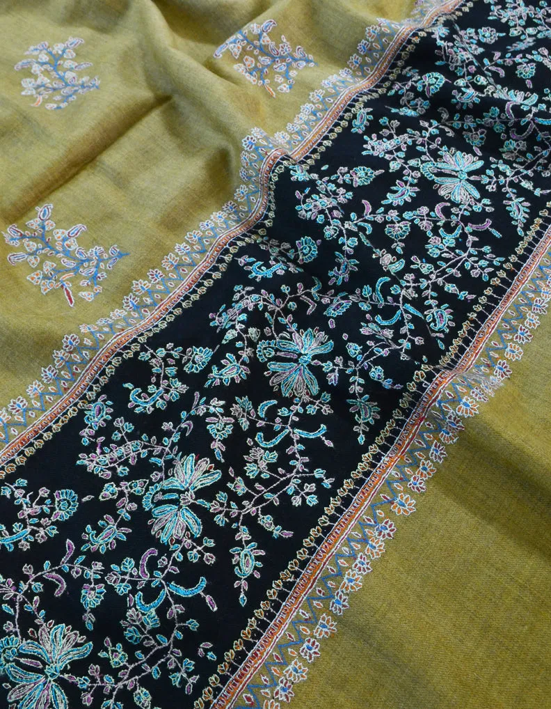 Beige & Black Pashmina Shawl With Sozni Work 5400