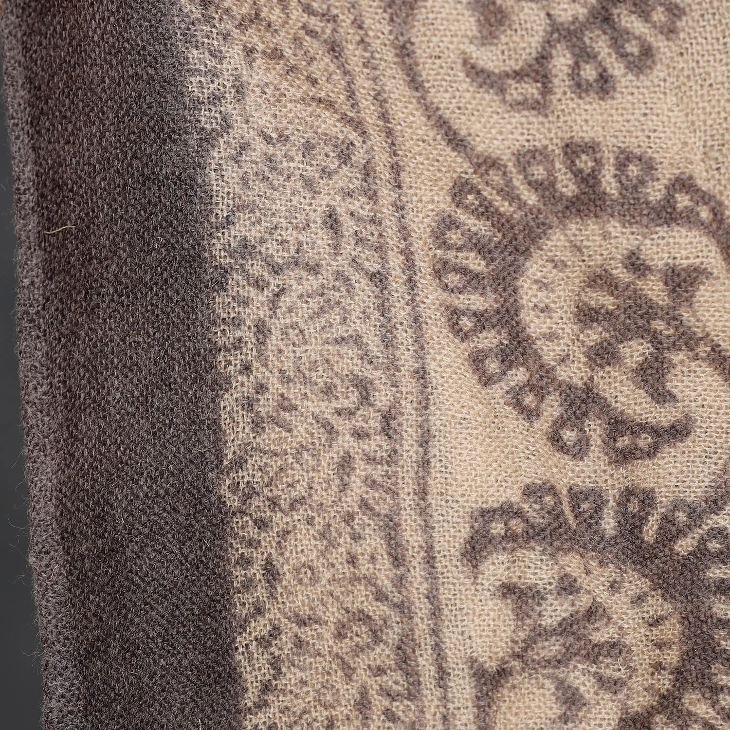 Beige - Bagh Block Printed Natural Dyed Woolen Muffler (61 in)