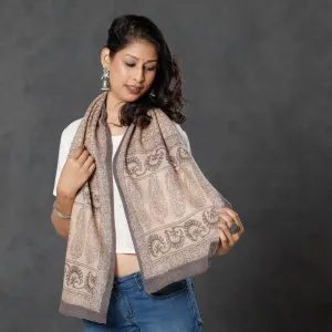 Beige - Bagh Block Printed Natural Dyed Woolen Muffler (61 in)