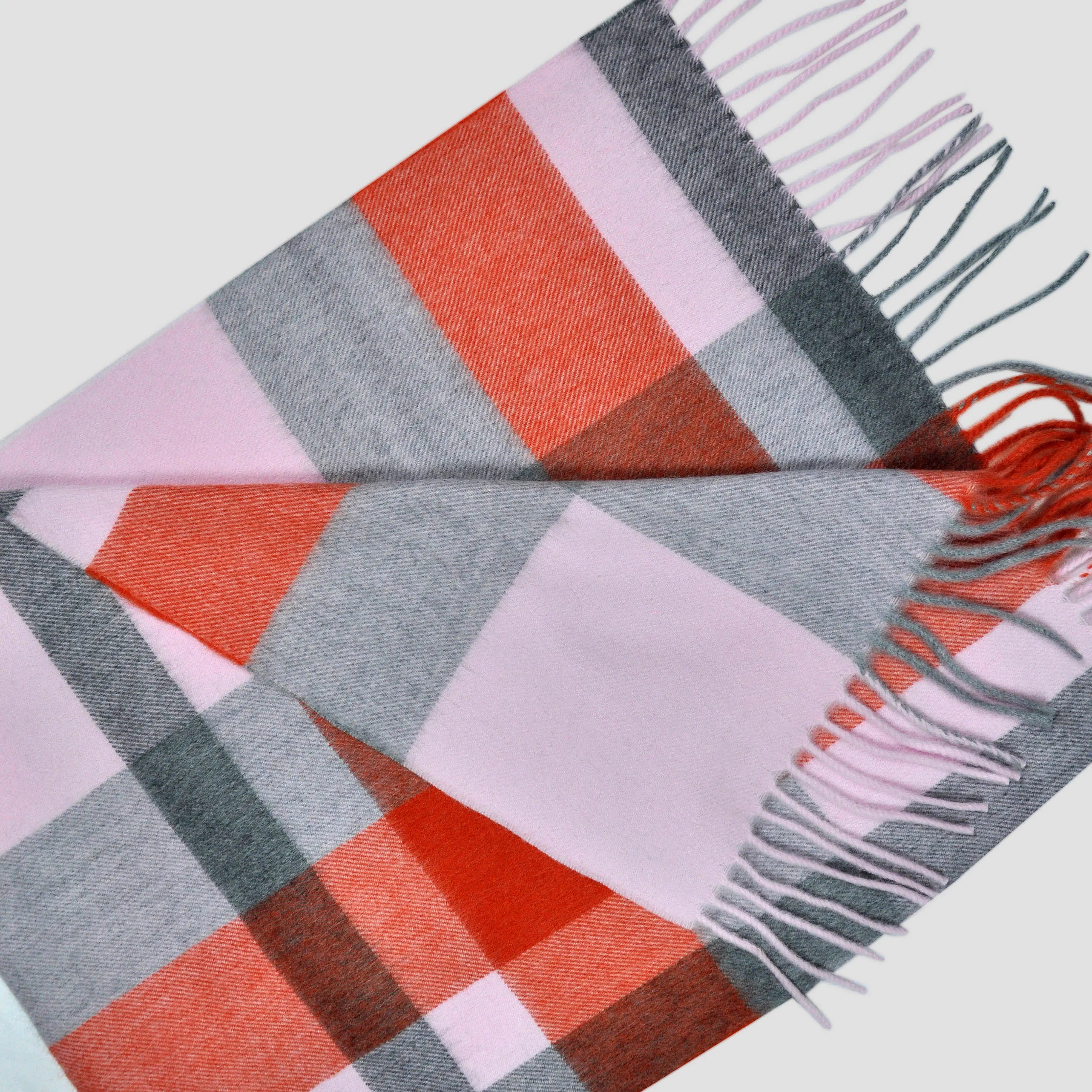 Blocks Stripes Winter Scarf in Pink & Grey