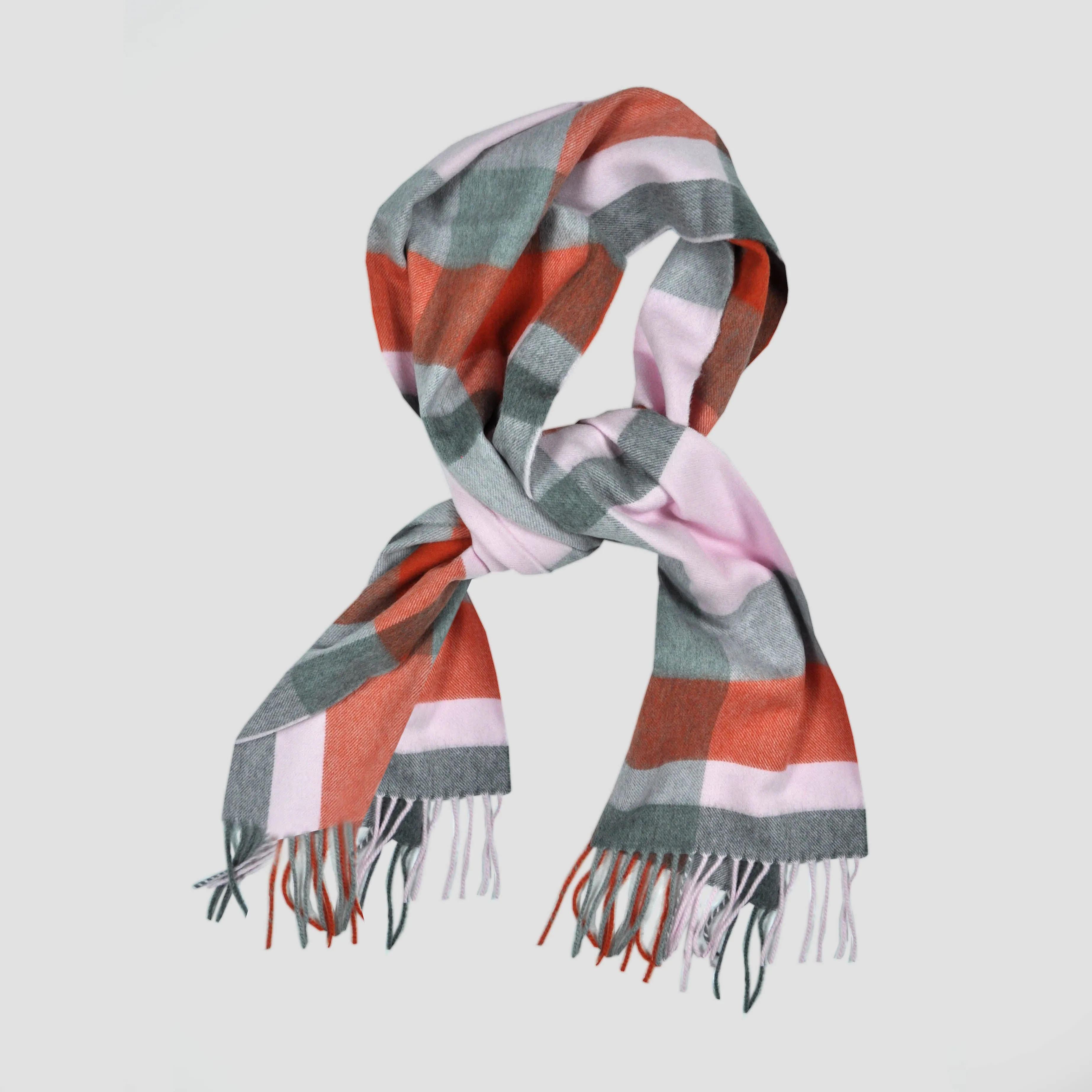 Blocks Stripes Winter Scarf in Pink & Grey