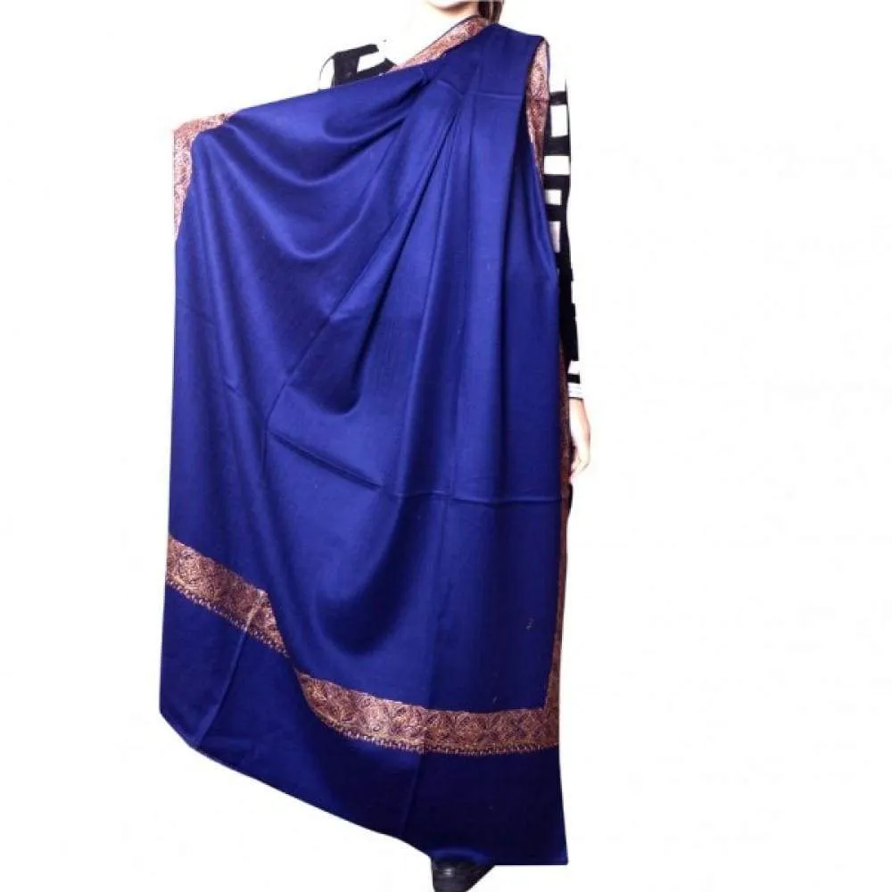 Blue Color Kashmiri Sozni Work Embroidered Shawl Enriched With Four Sided Running Pattern