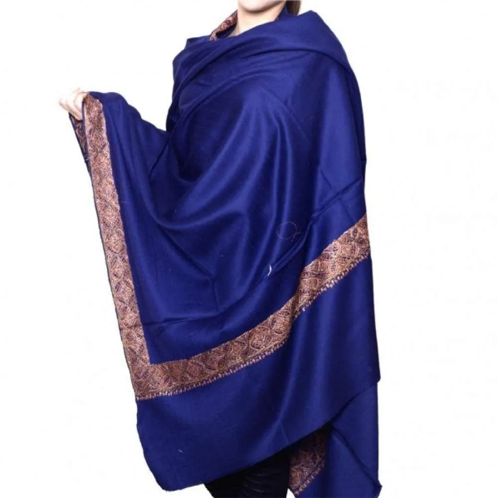 Blue Color Kashmiri Sozni Work Embroidered Shawl Enriched With Four Sided Running Pattern