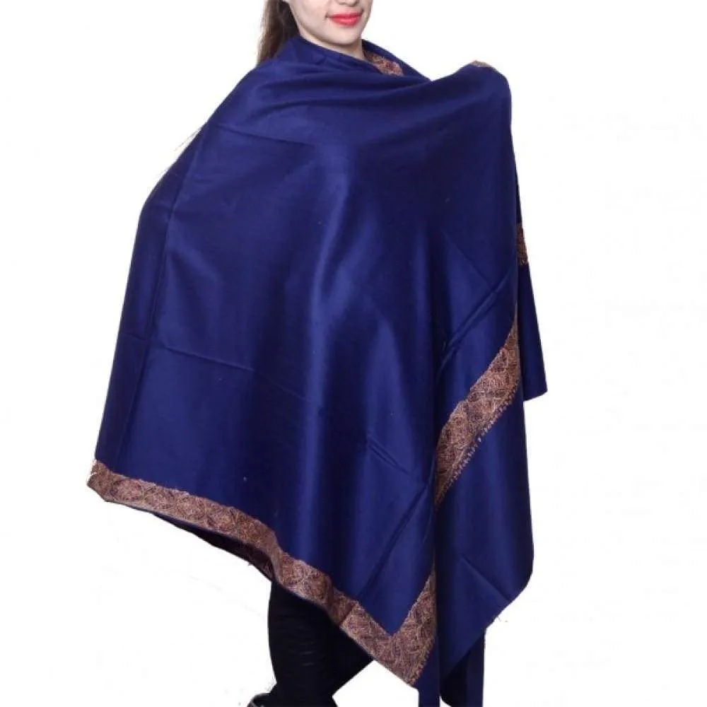 Blue Color Kashmiri Sozni Work Embroidered Shawl Enriched With Four Sided Running Pattern