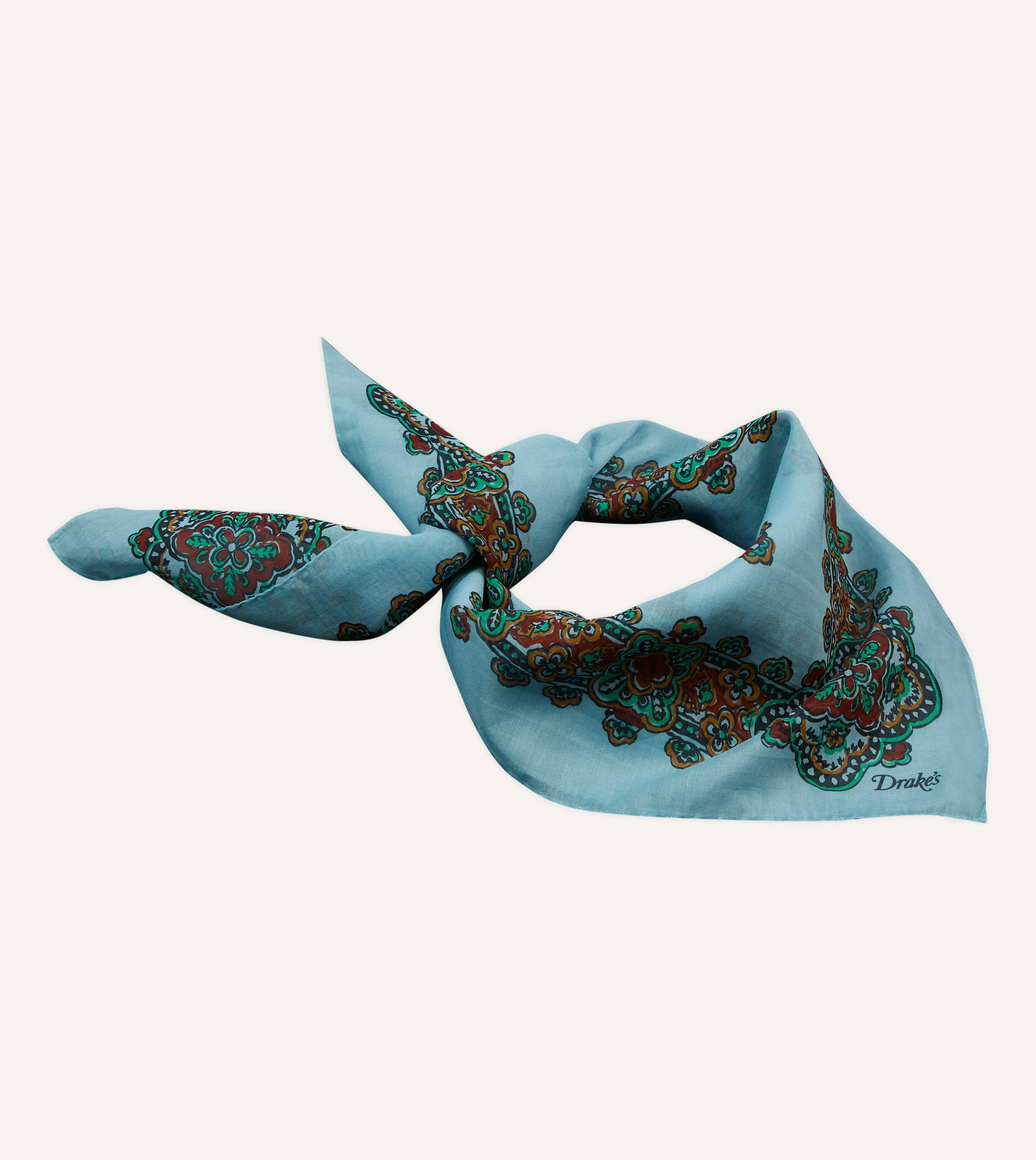 Blue Medallion Print Cotton-Silk Bandana