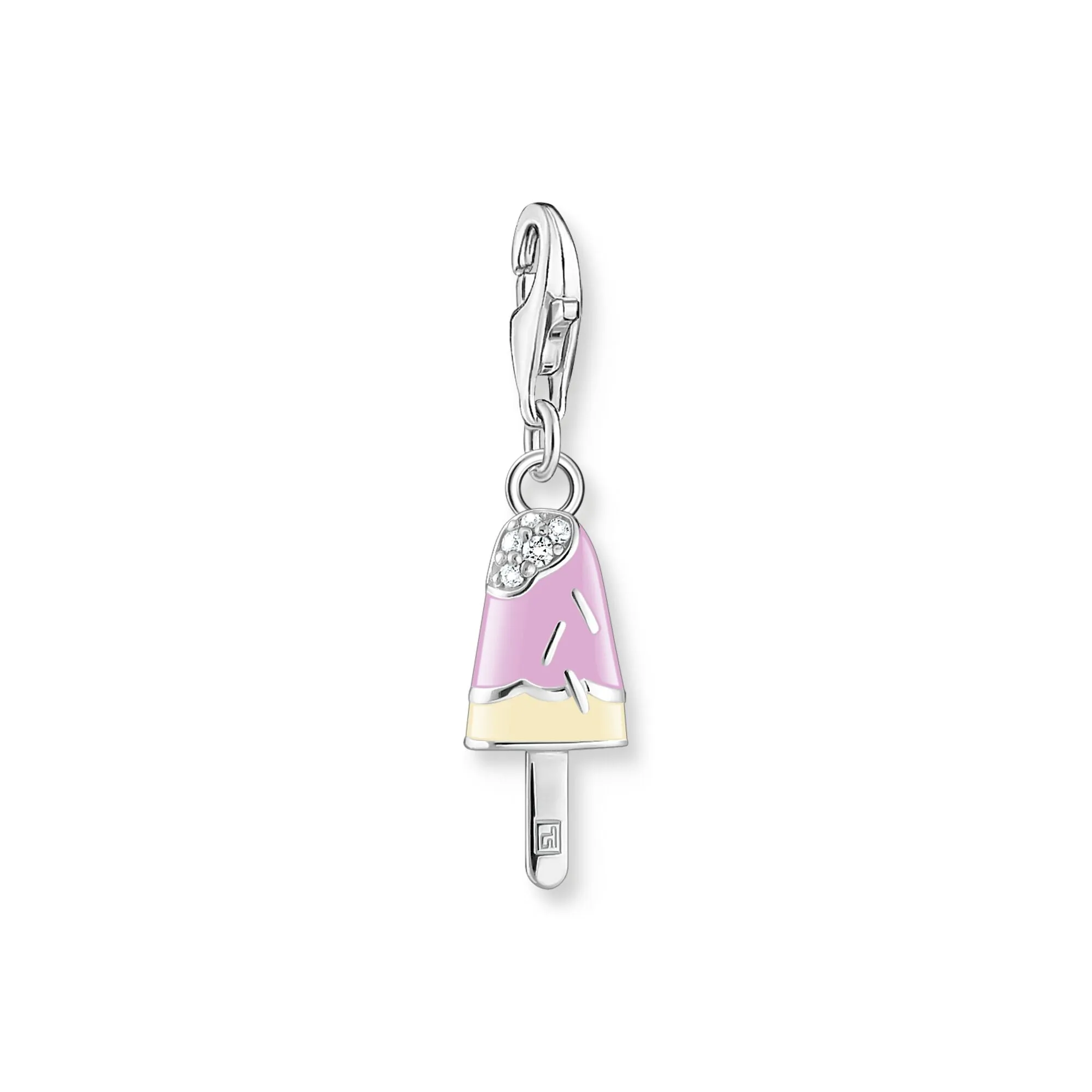 Charm Pendant popsicle with white stones silver