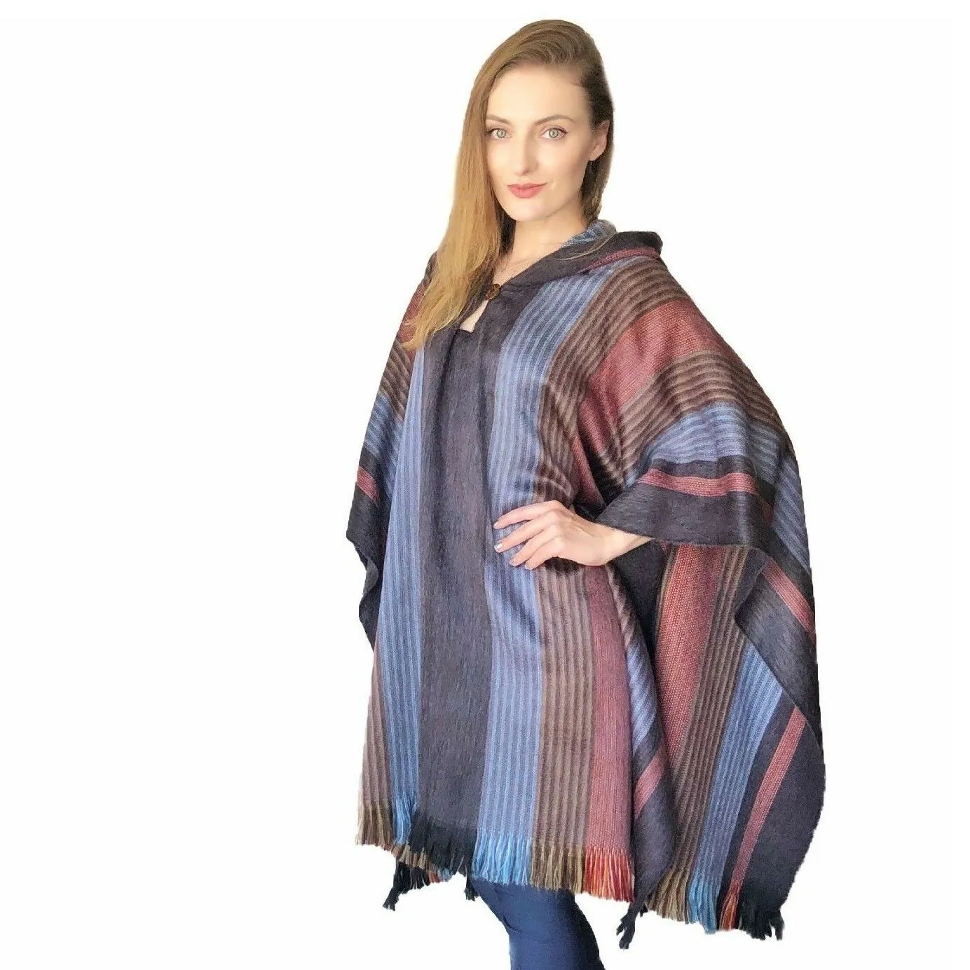 Chiguinda - Lightweight Baby Alpaca Hooded Poncho - Deep Purple - Unisex