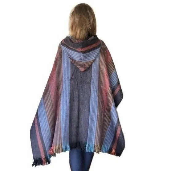 Chiguinda - Lightweight Baby Alpaca Hooded Poncho - Deep Purple - Unisex