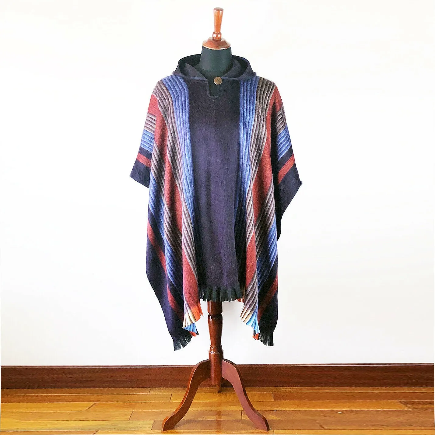 Chiguinda - Lightweight Baby Alpaca Hooded Poncho - Deep Purple - Unisex