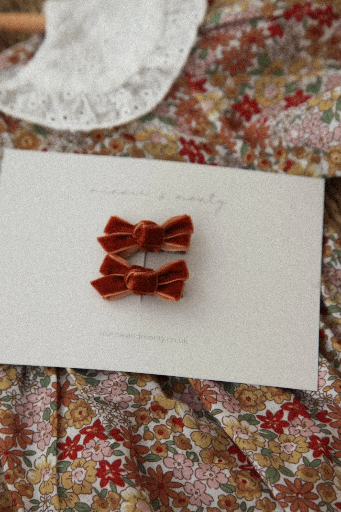 Copper Velvet Mini Bow Clips (2 pack)