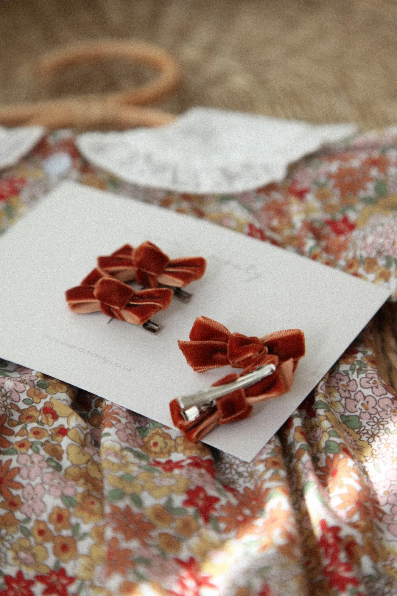 Copper Velvet Mini Bow Clips (2 pack)