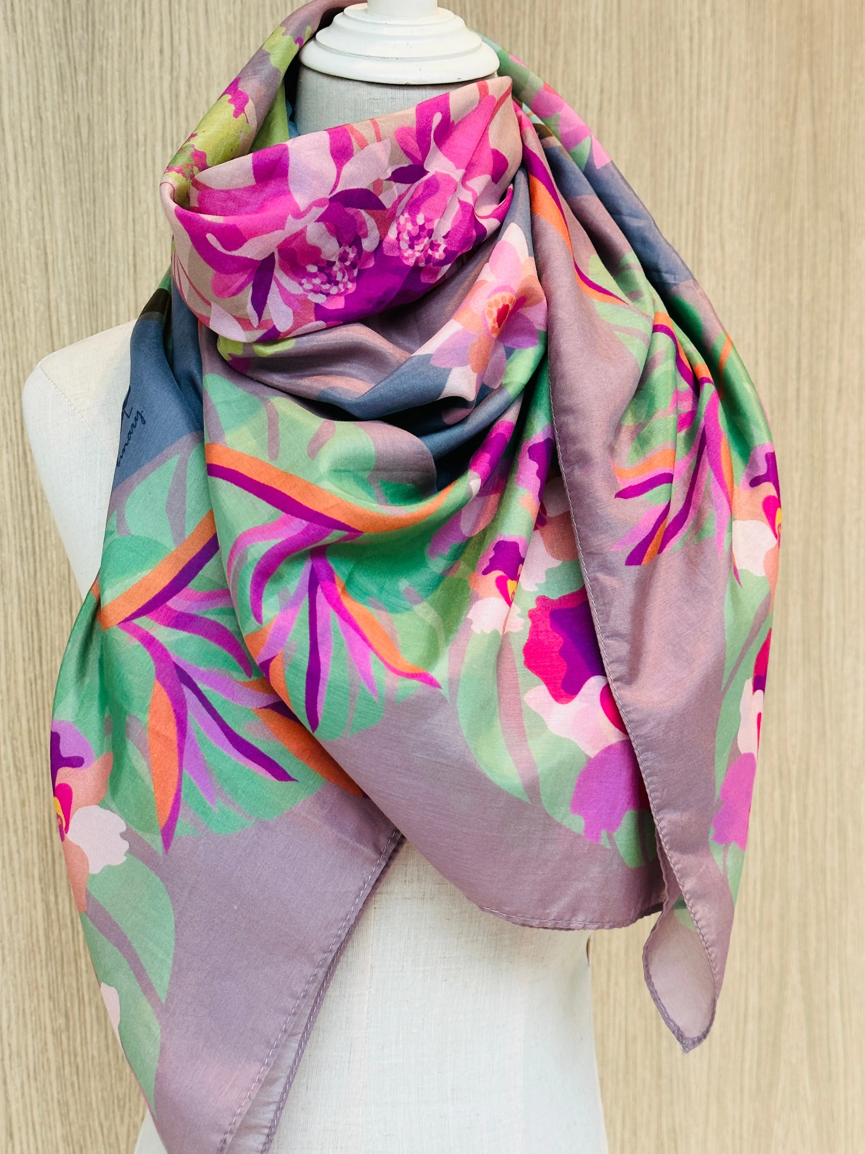 Dusk at the Garden  Cotton Silk Scarf