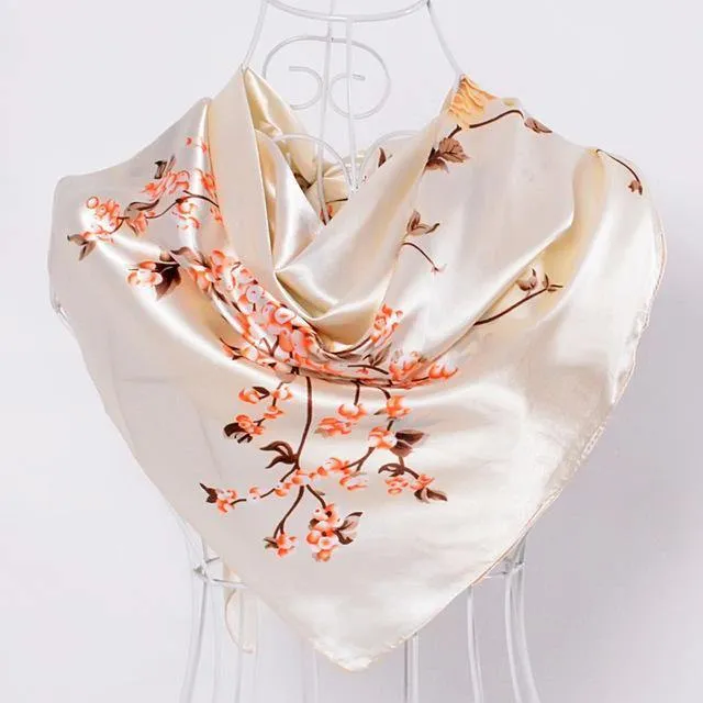 Elegent Women Large Square Silk Scarf Printed,90*90cm Fashion Spring And Autumn Grey And Purple Polyester Silk Scarf Shawl