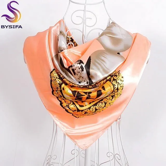 Elegent Women Large Square Silk Scarf Printed,90*90cm Fashion Spring And Autumn Grey And Purple Polyester Silk Scarf Shawl