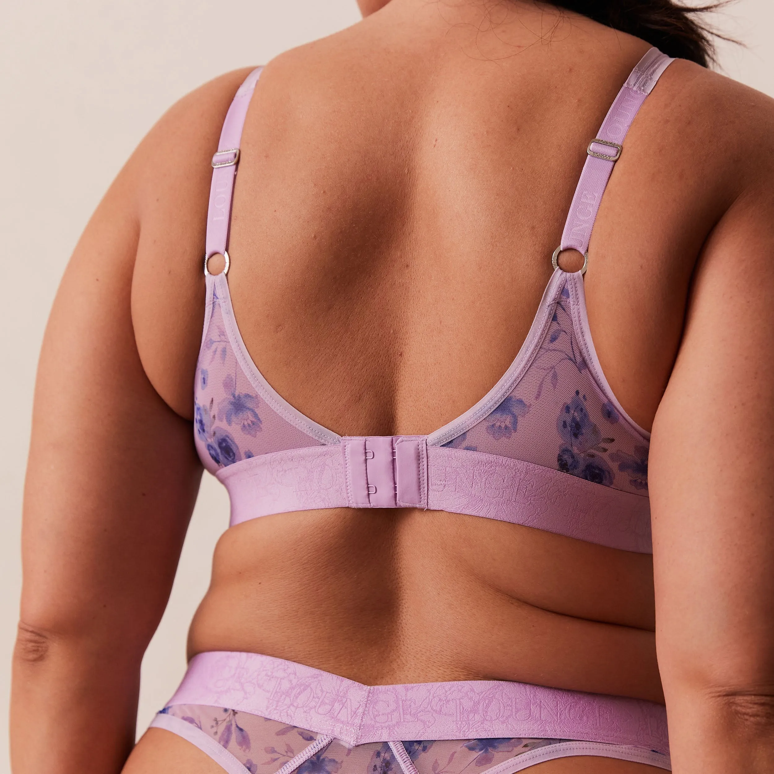 Floral Mesh Balcony Bra  - Lilac