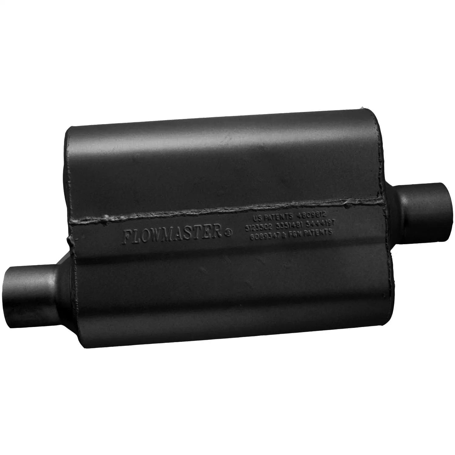 Flowmaster 40 Delta Flow Muffler - 2-1/2 in Offset Inlet - 2-1/2 in Center Outlet - 13 x 9-3/4 x 4 in Oval Body - 19 in Long - Black Paint - Universal 942541