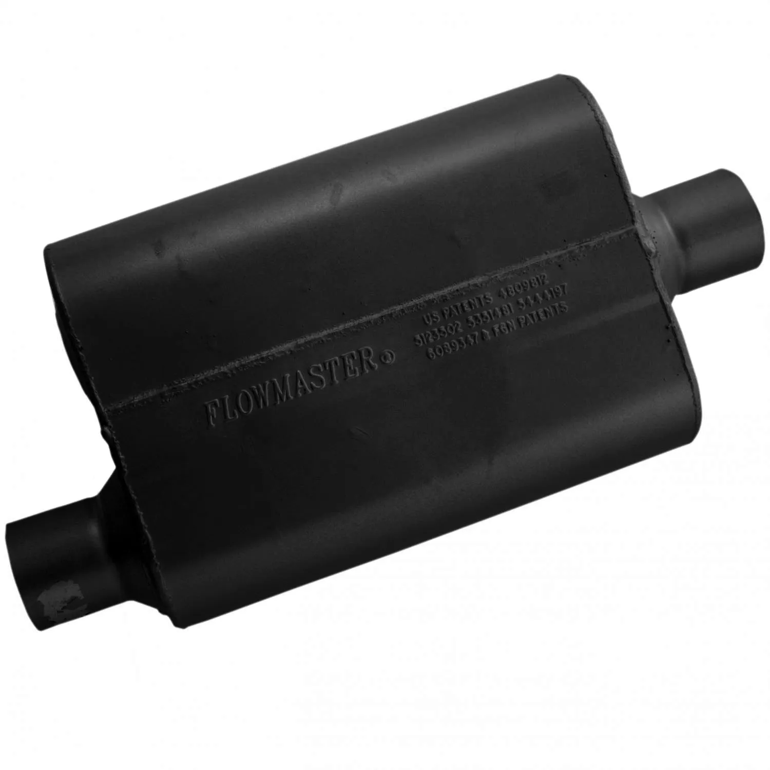 Flowmaster 40 Series Chambered Muffler - 2-1/2 in Offset Inlet - 2-1/2 in Center Outlet - 13 x 9-3/4 x 4 in Oval Body - 19 in Long - Black Paint - Universal 42541