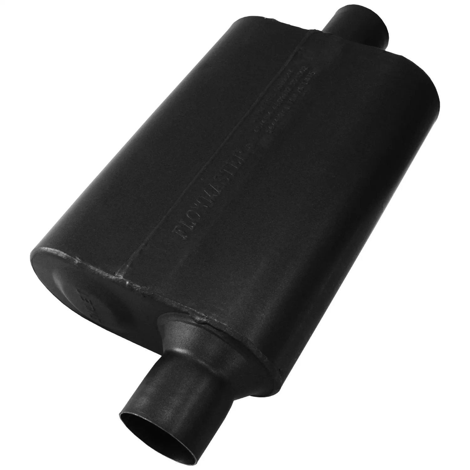 Flowmaster 40 Series Chambered Muffler - 2-1/2 in Offset Inlet - 2-1/2 in Center Outlet - 13 x 9-3/4 x 4 in Oval Body - 19 in Long - Black Paint - Universal 8042541