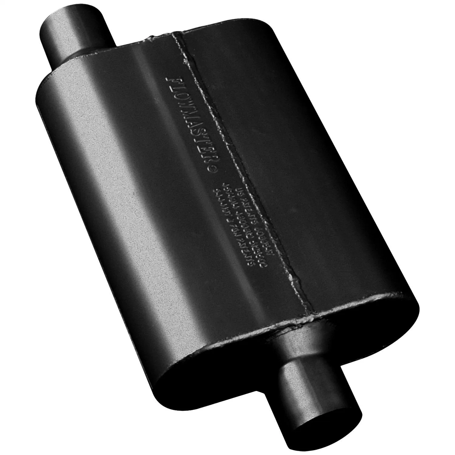 Flowmaster 40 Series Chambered Muffler - 2-1/4 in Offset Inlet - 2-1/4 in Center Outlet - 13 x 9-3/4 x 4 in Oval Body - 19 in Long - Black Paint - Universal 42441