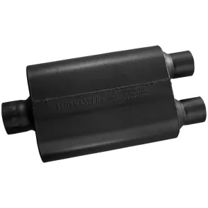 Flowmaster 40 Series Chambered Muffler - 3 in Center Inlet - Dual 2-1/2 in Outlets - 13 x 9-3/4 x 4 in Oval Body - 19 in Long - Black Paint - Universal 430402