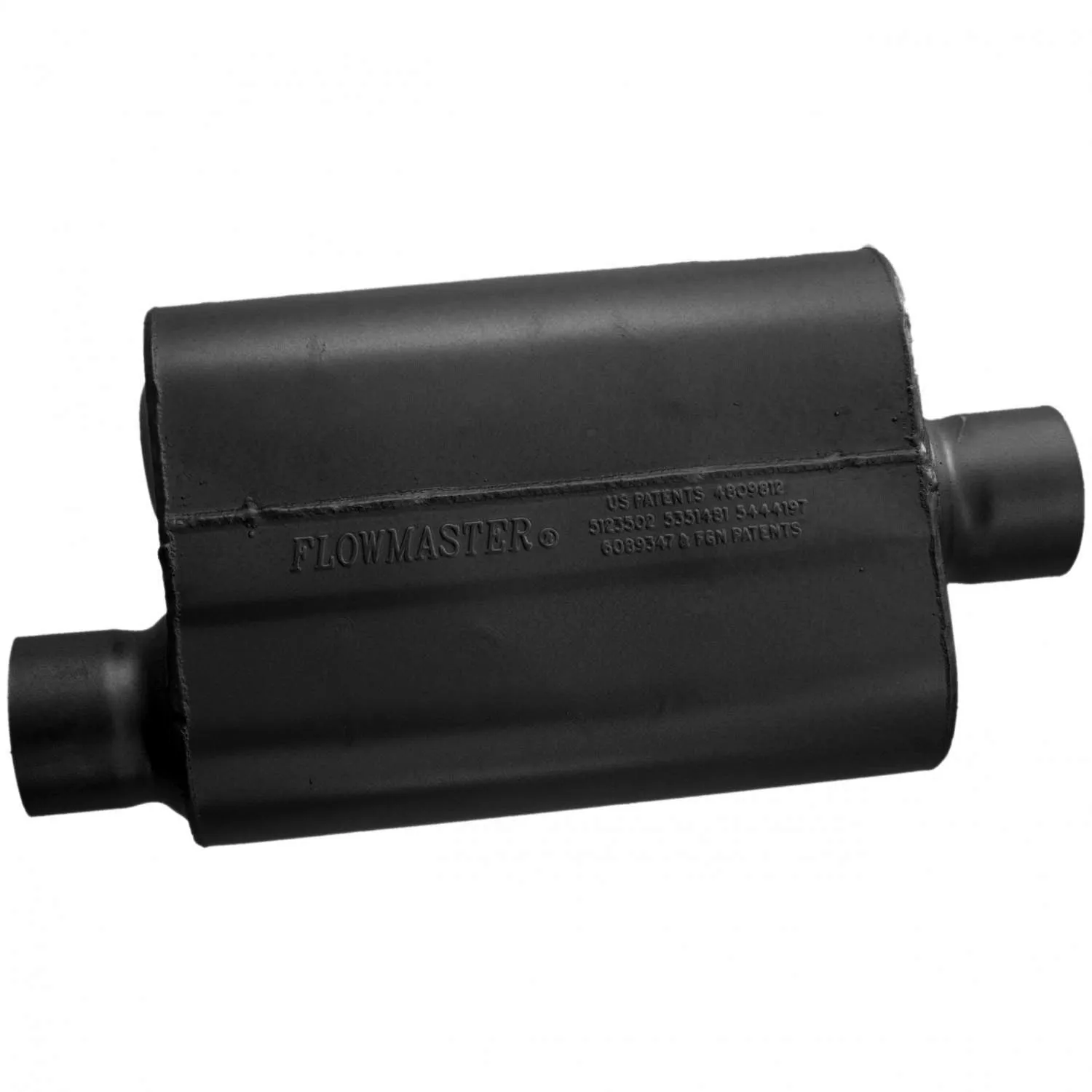 Flowmaster 40 Series Chambered Muffler - 3 in Offset Inlet - 3 in Center Outlet - 13 x 9-3/4 x 4 in Oval Body - 19 in Long - Black Paint - Universal 43041