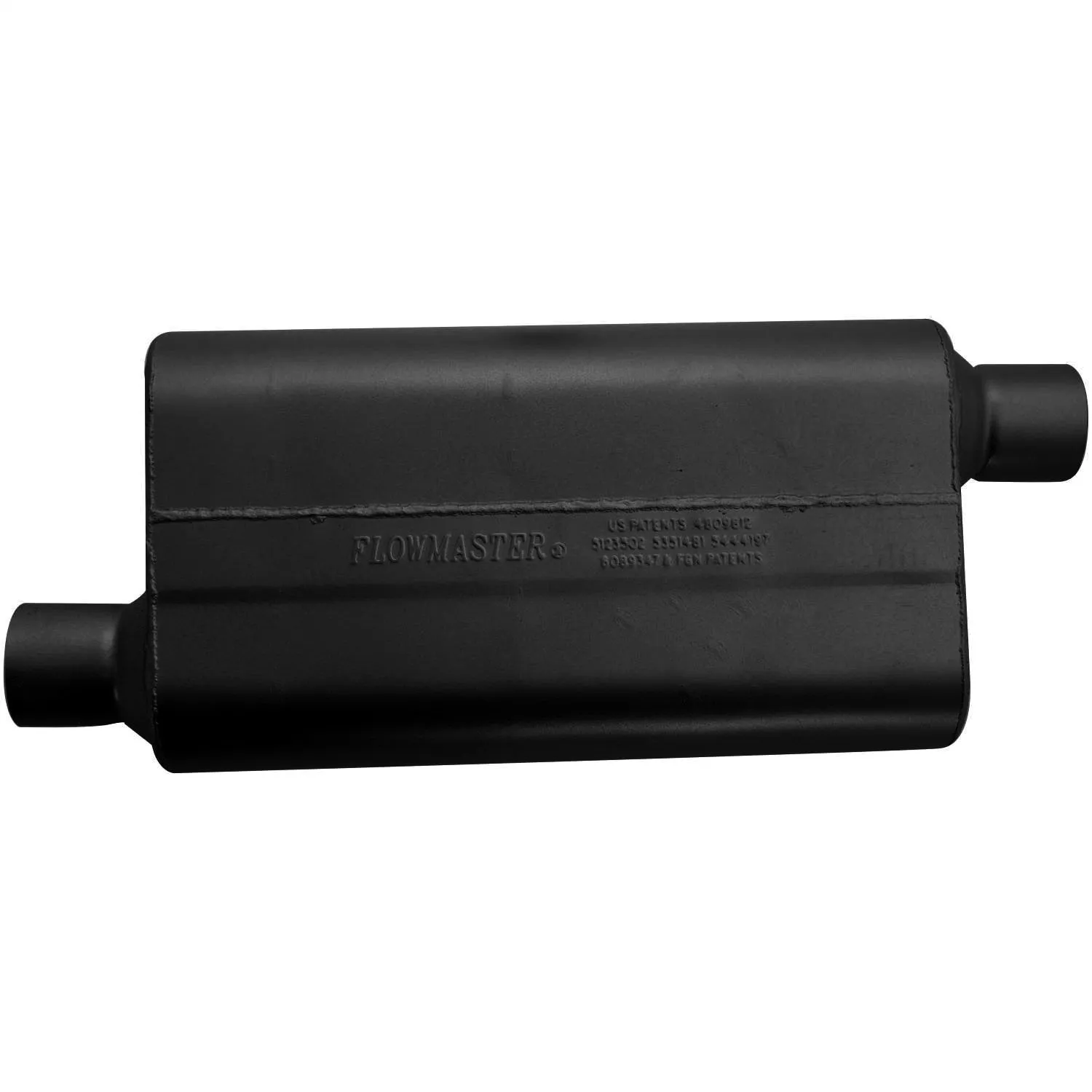 Flowmaster 50 Series Delta Flow Muffler - 2-1/2 in Offset Inlet - 2-1/2 in Offset Outlet - 17 x 9-3/4 x 4 in Oval Body - 23 in Long - Black Paint - Universal 942553