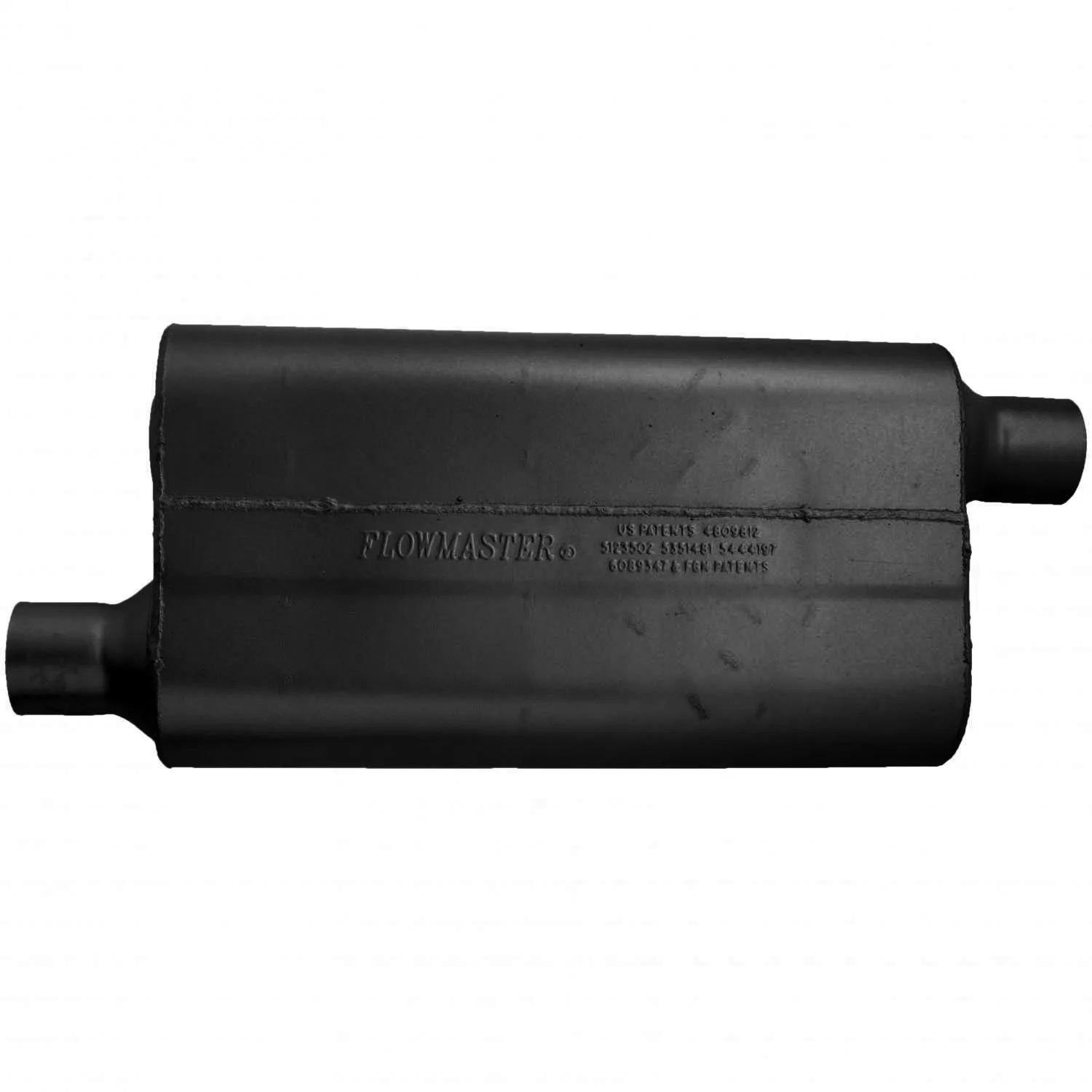 Flowmaster 50 Series Delta Flow Muffler - 2-1/4 in Offset Inlet - 2-1/4 in Offset Outlet - 17 x 9-3/4 x 4 in Oval Body - 23 in Long - Black Paint - Universal 942453