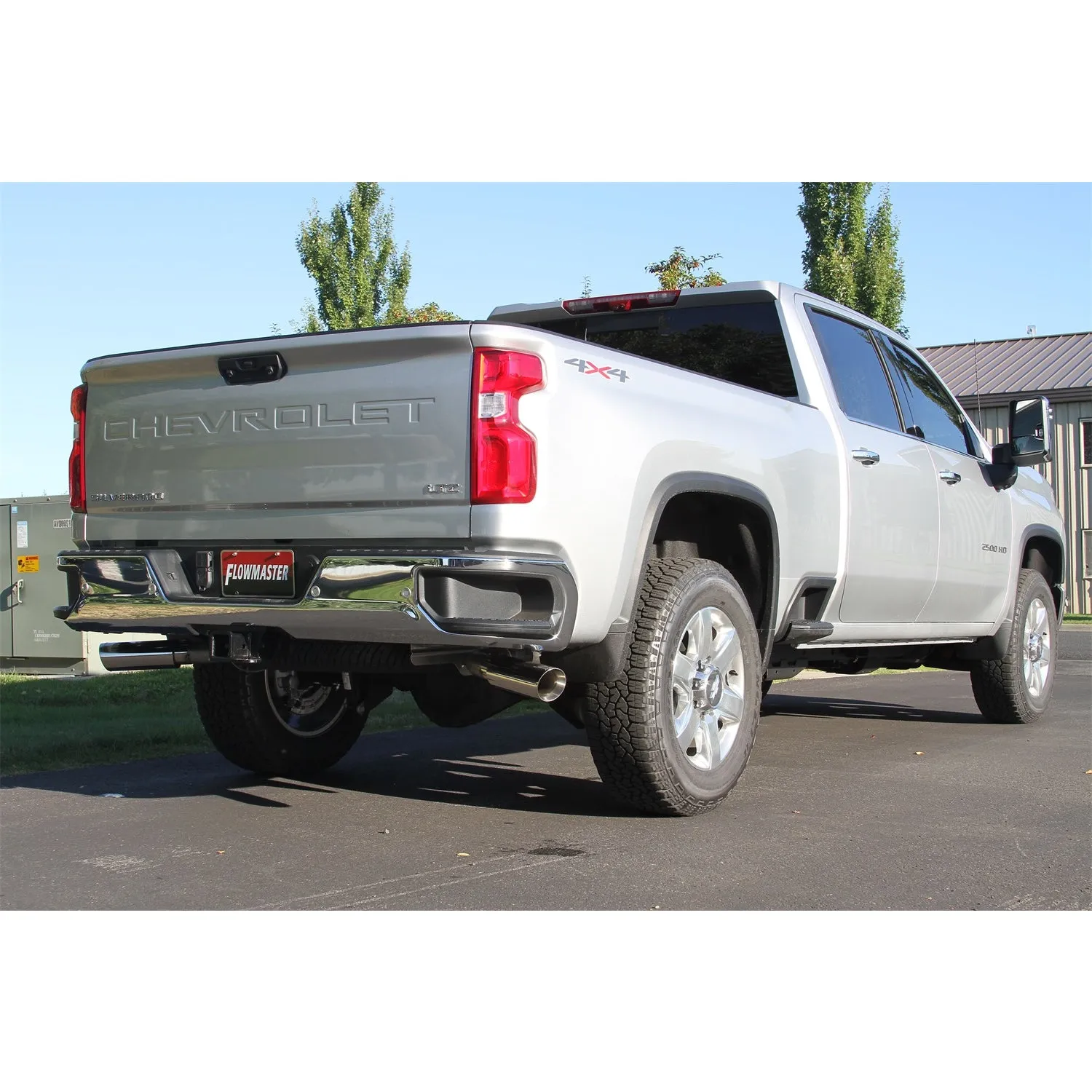 Flowmaster American Thunder Cat-Back Exhaust System - 3 in Diameter - Dual Side Exit - 4 in Polished Tips - 6.6 L - GM Fullsize Truck 2020-21