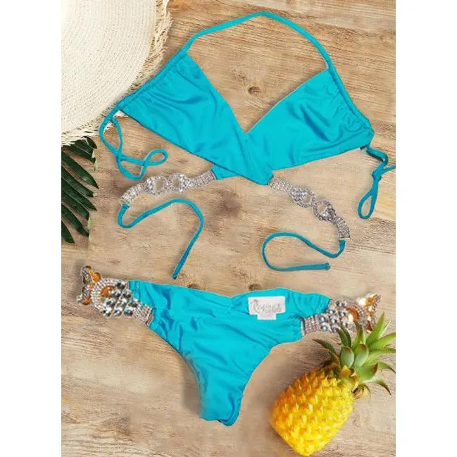 Gina Wrap Top & Skimpy Bottom - Turquoise