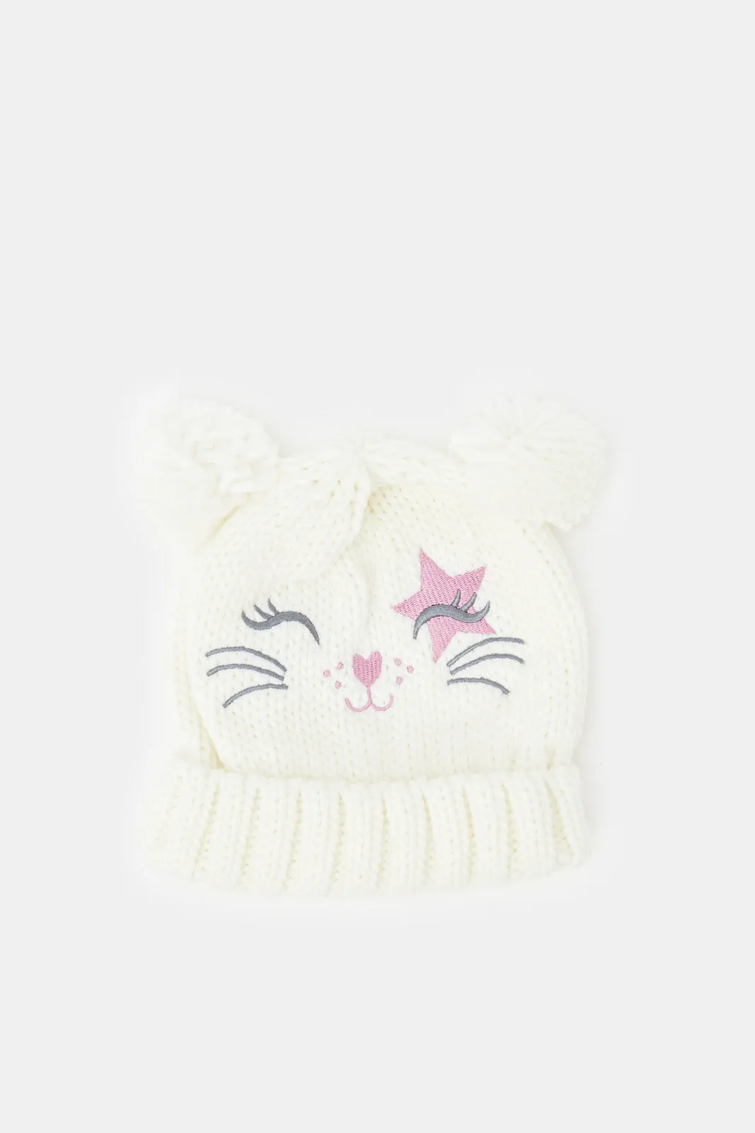 Girls Biege Knitted Cap (1 Piece)