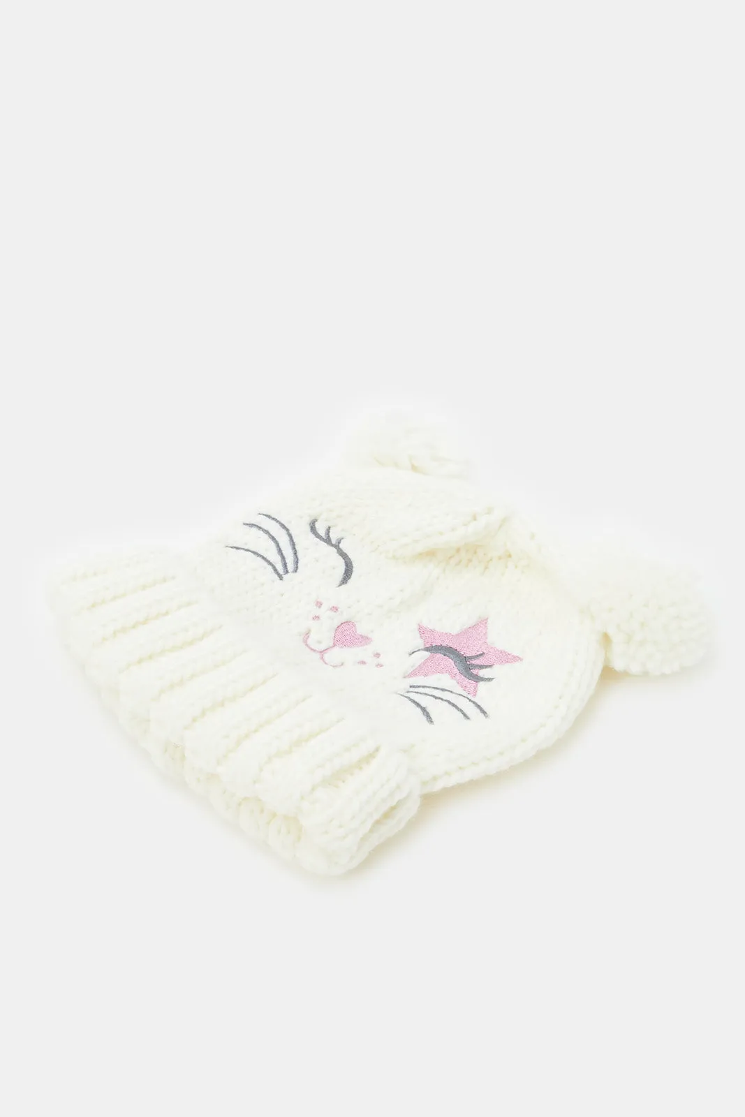 Girls Biege Knitted Cap (1 Piece)