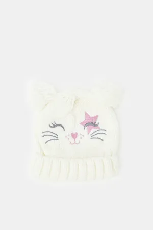 Girls Biege Knitted Cap (1 Piece)