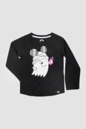 Girls Tops | Graphic Tee- Girl Ghost - Black | Appaman