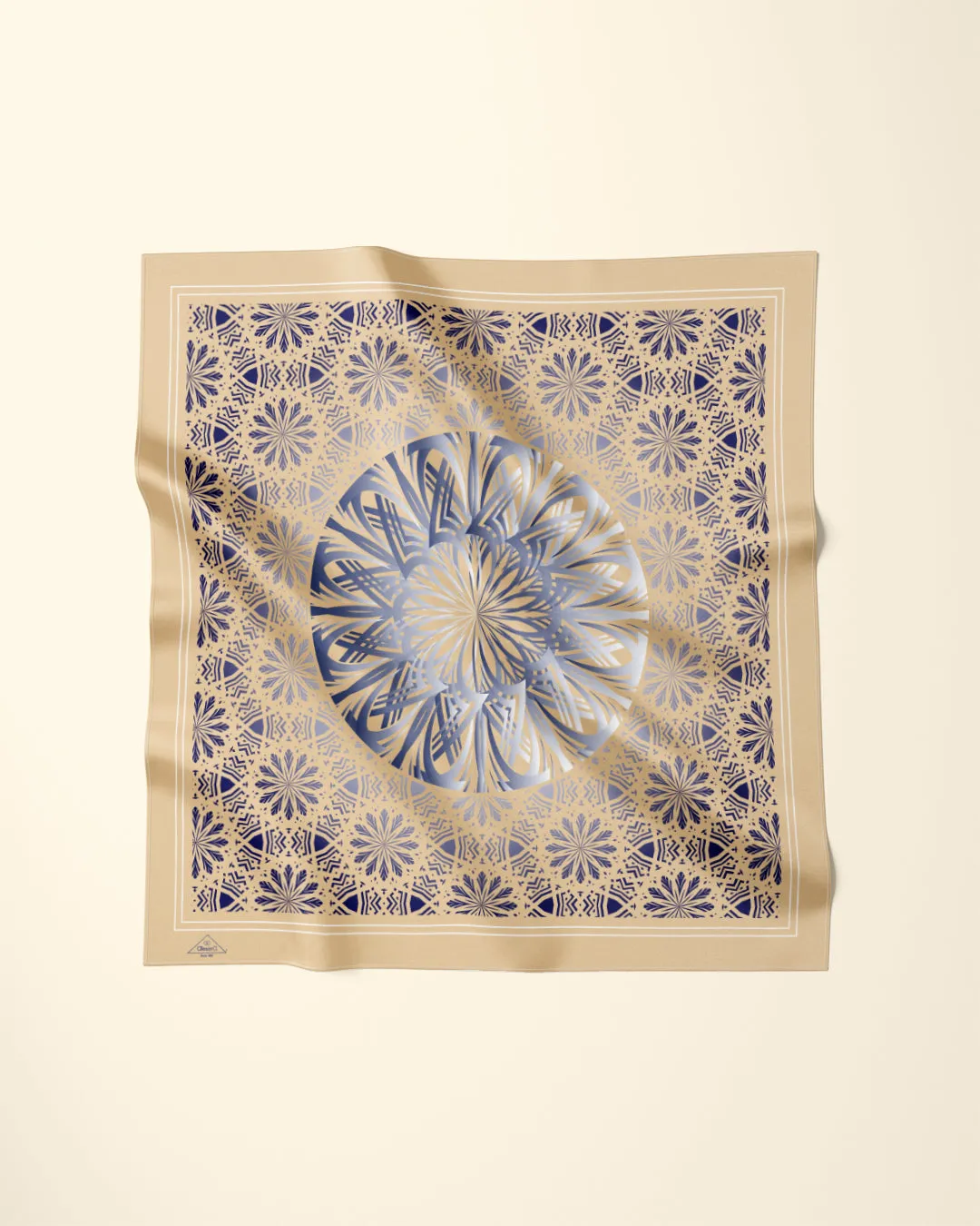 GLOWING Mandala Designer 100% Silk Scarf in Gold Blue