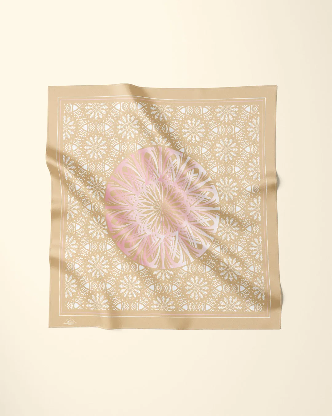 GLOWING Mandala Designer 100% Silk Scarf in Gold Pink