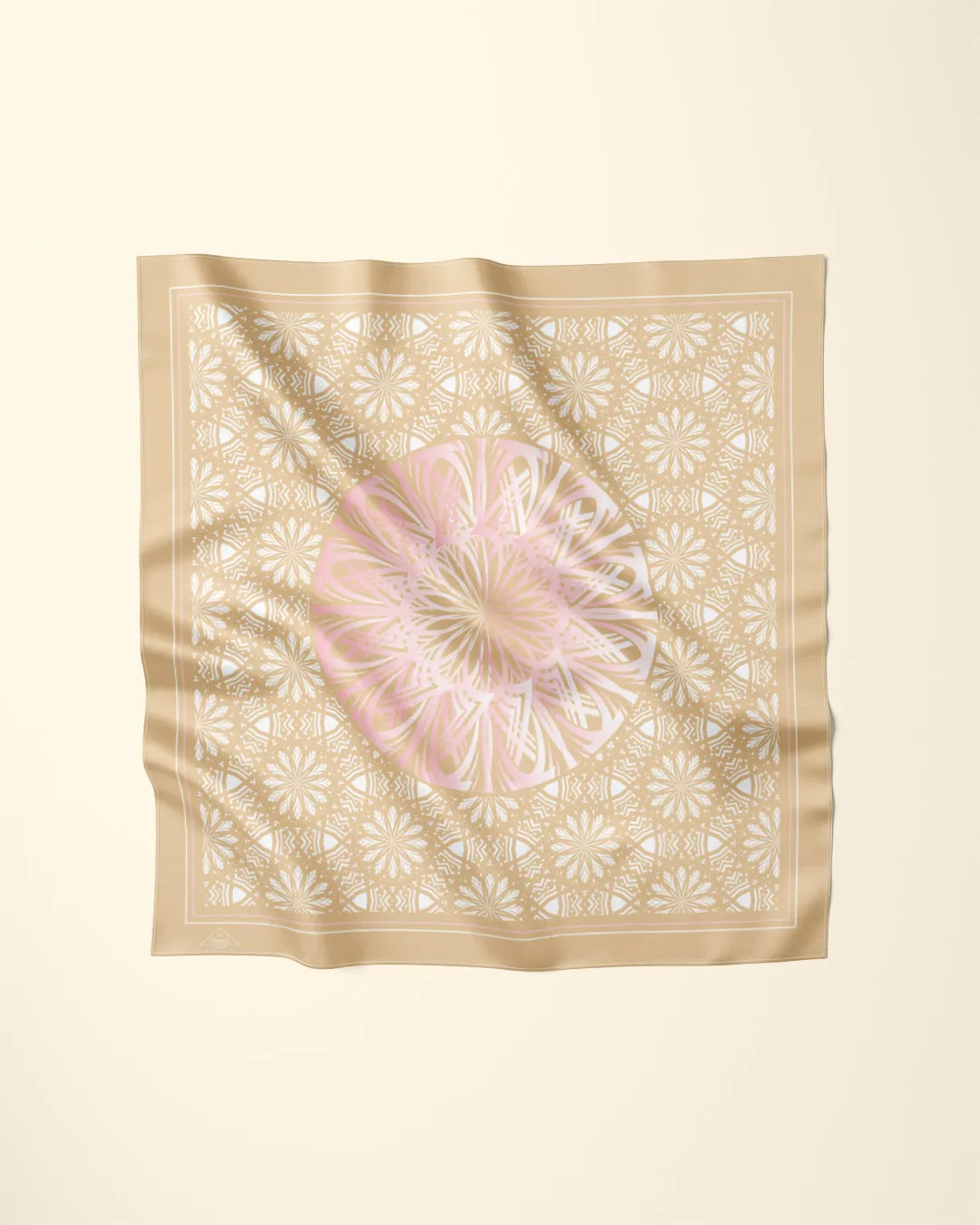 GLOWING Mandala Designer 100% Silk Scarf in Gold Pink