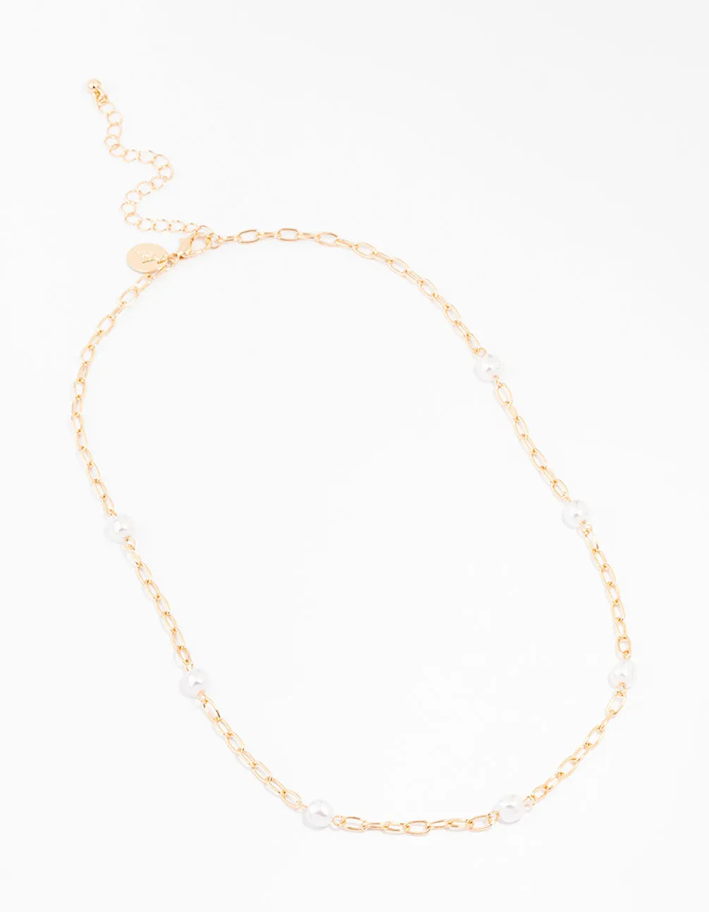 Gold Chain Pearl Station Necklace