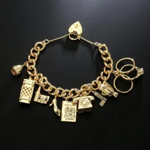 Gold Filled Great Britain Charm Bracelet Heart Padlock 8 Inch