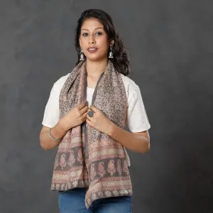 Grey - Bagh Block Printed Natural Dyed Woolen Muffler (61 in)