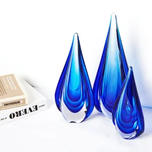 Hand Blown Water Drop Sommerso Art Glass Sculpture 8.5-13 inch tall